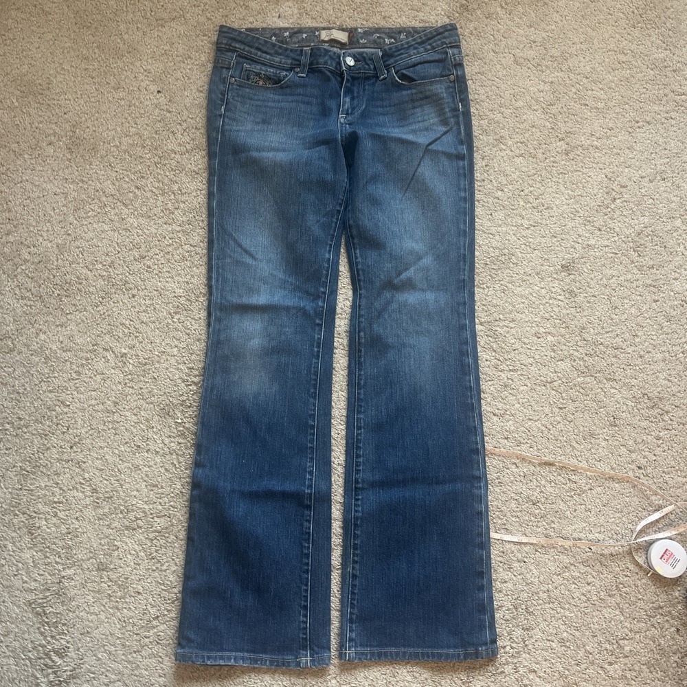 PAIGE Benedict Canyon Women Bootcut Jeans Sz 29 Low-Rise Blue Distressed Western